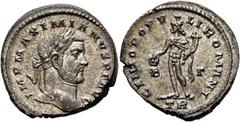 RÖMER RÖMER RÖMISCHE KAISERZEIT Maximianus Herculius, 285 - 310 n. Chr. Follis (11.42g). 296 - 297 n. Chr. Mzst.Treveris. Vs.: IMP MAXIMINVS P F AVG, Kopf mit Lorbeerkranz n. r. Rs.: GENIO POPV-LI ROM