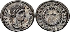 RÖMER RÖMER RÖMISCHE KAISERZEIT Crispus, 317 - 326 n. Chr. Follis (3.64g). 320 - 321 n. Chr. Mzst.Siscia. Vs.: IVL CRIS-PVS NOB C, Kopf mit Lorbeerkranz n. r. Rs.: CAESARVM NOSTRORVM / ΔSIS*, VOT / [V