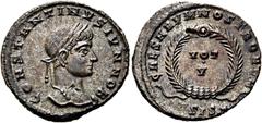 RÖMER RÖMER RÖMISCHE KAISERZEIT Constantin II. als Caesar, 317 - 337 n. Chr. Follis (2.74g). 320 - 321 n. Chr. Mzst.Siscia. Vs.: CONSTANTINVS IVN NOB C, Kopf mit Lorbeerkranz n. r. Rs.: CAESARVM NOSTR
