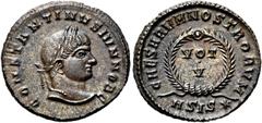 RÖMER RÖMER RÖMISCHE KAISERZEIT Constantin II. als Caesar, 317 - 337 n. Chr. Follis (3.05g). 320 - 321 n. Chr. Mzst.Siscia. Vs.: CONSTANTINVS IVN NOB C, Kopf mit Lorbeerkranz n. r. Rs.: CAESARVM NOSTR