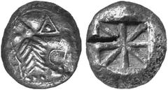 GRIECHEN LYKIEN No.: 217 Schätzpreis-Estimation: DM 1500,- UNBESTIMMTER DYNAST. Stater (8,91 g.), ca. 520 - 500 v. Chr. Mzst. unbestimmt Vs.: Löwenkopf r. Rs.: Quadratum Incusum mit "Union Jack". Vism