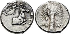 GRIECHEN SIZILIEN. SIKELOPUNIER. "Karthago". Tetradrachme ø 27mm (17,30g). ca. 410 - 390 v. Chr. Mzst. Lilybaion oder Entella. Vs.: Pferdeprotome n. r., die von Nike bekränzt wird. Rechts davor Gerste