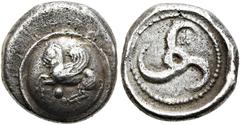 GRIECHEN LYKIEN. DYNASTEN. Khinakha (?). 1/3 Stater ø 14mm (3,13g). ca. 460 - 440 v. Chr. Vs.: N. l. fliegender Pegasos auf Rundschild, darunter Punkt. Rs.: Triskeles in rundem Incusum, darum schmaler