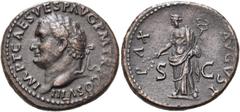 RÖMER RÖMISCHE KAISERZEIT. Titus, 79 - 81 n. Chr. AE As ø 27mm (11,43g). 80 - 81 n. Chr. Mzst. Rom. Vs.: IMP T CAES VESP AVG P M TR P COS VIII, Kopf mit Lorbeerkranz n. l. Rs.: PAX AVGVST / S - C, Pax