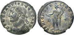 RÖMER RÖMISCHE KAISERZEIT. Constantius I. Chlorus als Caesar, 293 - 305 n. Chr. AE Follis (12,70g). 307 n. Chr. Mzst. Treveris. Vs.: CONSTANTIVS NOB CAES, Panzerbüste mit Lorbeerkranz n. l. Rs.: GENIO
