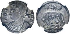 RÖMER RÖMISCHE KAISERZEIT. Stadtprägung aus der Zeit Constantin I. AE Follis (1,46g). 334 n. Chr. Mzst. Arelate. Vs.: VRBS ROMA, Büste der Roma n. l. Rs.: PCONST, Lupa Romana säugt Romulus u. Remus, d