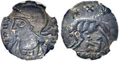 RÖMER RÖMISCHE KAISERZEIT. Stadtprägung aus der Zeit Constantin I. AE Follis (1,52g). 334 n. Chr. Mzst. Arelate. Vs.: VRBS ROMA, Büste der Roma n. l. Rs.: PCONST, Lupa Romana säugt Romulus u. Remus, d