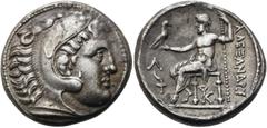 GRIECHEN MAKEDONISCHE KÖNIGE. Alexander III. der Große, 336 - 323 v. Chr. Tetra­drachme ø 26mm (17,14g). ca. 315 - 294 v. Chr. Mzst. Amphipolis. Vs.: Kopf des Herakles mit Löwenskalp n. r. Rs.: ΑΛΕΞΑΝ
