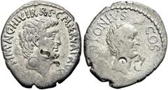 RÖMER RÖMISCHE REPUBLIK. RÖMISCHE REPUBLIK NACH 211 V. CHR. Marcus Antonius und M. Cocceius Nerva, 41 v. Chr. Denar ø 18mm (3,46g). Mzst. mobil in Kleinasien (Ephesos?). Vs.: M ANT IMP AVG IIIVIR R P 