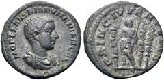 RÖMER RÖMISCHE KAISERZEIT. Diadumenian als Caesar, 217 - 218 n. Chr. "Denar" ø 19mm (2,74g). Nach Juni 217 - Februar 218. Mzst. unbekannt. Vs.: M OPEL ANT DIADVMENIAN CA[ES], drapierte Büste n. r. Rs.