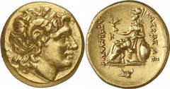 GRIECHEN THRAKISCHE KÖNIGE UND DYNASTEN Lysimachos, 305 - 281 v. Chr. Stater (8,56g). 3. Jh. v. Chr. Mzst. unbest. Vs.: Kopf Alexanders d. Gr. mit Diadem u. Ammonshorn n. r. Rs.: ΒΑΣΙΛΕΩΣ ΛΥΣΙΜΑΧΟΥ, A