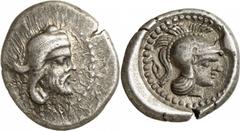 GRIECHEN LYKIEN DYNASTEN. Ddenevele Triobol (2,53g). 420 / 400 v. Chr. Mzst. unbestimmt. Vs.: Kopf des Dynasten mit persischer Kyrbasia r. Rs.: "d", Kopf der Athena r. mit attischem Helm. Vismara - ; 