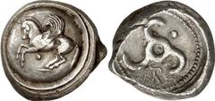 GRIECHEN LYKIEN UNBESTIMMTER DYNAST. Stater (9,87g). 460 / 440 v. Chr. Mzst. unbestimmt. Vs.: Nach l. abhebender Pegasos auf Rundschild. Darunter Punkt. Rs.: Triskeles in rundem Incusum. In den Felder
