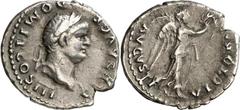 RÖMER RÖMISCHE KAISERZEIT Domitian als Caesar, 69 - 81 n. Chr. Quinar (1,76g). 75 n. Chr., geprägt unter Vespasian. Mzst. Rom. Vs.: CAES AVG F DOMIT COS III, Kopf mit Lorbeerkranz n. r. Rs.: VICTORIA 