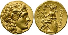GRIECHEN THRAKISCHE KÖNIGE UND DYNASTEN. Lysimachos, 305 - 281 v. Chr. Stater ø 19mm (8,51g). 3. Jh. v. Chr. Mzst. unbestimmt. Vs.: Kopf des vergöttlichten Alexanders als Zeus Ammon n. r. Rs.: ΒΑΣΙΛΕΥ
