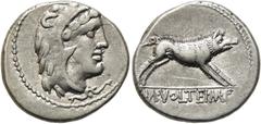 RÖMER RÖMISCHE REPUBLIK. RÖMISCHE REPUBLIK NACH 211 V. CHR. M. Volteius, 78 v. Chr. Denar ø 19mm (3,98g). Mzst. Rom. Vs.: Kopf des Herkules mit Löwenskalp n. r. Rs.: M VOLTEI M F, der Erymanthische Eb