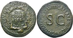 RÖMER KAISERZEIT. Divus Augustus, ab 14 n. Chr. AE Sesterz ø 34mm (23,62g). Geprägt unter Tiberius, 35 - 36 n. Chr. Mzst. Rom. Vs.: DIVO AVGVSTO S P Q R, über Globus stützen zwei Capricorne einen Eich