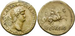 RÖMER KAISERZEIT. Nero, 54 - 68 n. Chr. AE Sesterz ø 35mm (27,41g). 64 n. Chr. Mzst. Rom. Vs.: NERO CLAVD CAESAR AVG GER P M TR P IMP P P, Büste mit Lorbeerkranz u. Aegis n. r. Rs.: DECVRSIO / S - C, 