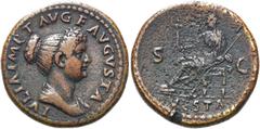 RÖMER KAISERZEIT. Iulia Titi, 79 - 89 n. Chr. AE Dupondius ø 27mm (15,02g). Geprägt unter Titus, 80 - 81 n. Chr. Mzst. Rom. Vs.: IVLIA IMP T AVG F AVGVSTA, drapierte Büste n. r. Rs.: VESTA / S - C, Ve