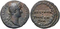 RÖMER KAISERZEIT. Hadrian, 117 - 138 n. Chr. AE Bergwerksmünze, ø 18mm (2,69g). 119 - 138 n. Chr. Mzst. unsicher. Vs.: HADRIANVS AVGVSTVS P P, Kopf mit Lorbeerkranz n. l. Rs.: AELIANA / PINCEN / SIA i