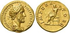 RÖMER KAISERZEIT. Antoninus Pius, 138 - 161 n. Chr. Aureus ø 20mm (7,20g). 143 - 144 n. Chr. (?) Mzst. Rom. Vs.: ANTONINVS AVG PIVS P P TR P COS III, drapierte Panzerbüste mit Lorbeerkranz n. r. Rs.: 