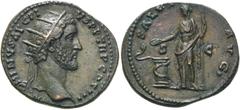 RÖMER KAISERZEIT. Antoninus Pius, 138 - 161 n. Chr. AE Dupondius ø 25mm (11,23g). 140 - 144 n. Chr. Mzst. Rom. Vs.: ANTONINVS AVG PIVS P P TR P COS, Kopf mit Strahlenkrone n. r. Rs.: SALVS AVG / S - C