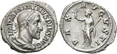 RÖMER KAISERZEIT. Maximinus Thrax, 235 - 238 n. Chr. Denar ø 20mm (3,16g). 235 n. Chr. Mzst. Rom. Vs.: IMP MAXIMINVS PIVS AVG, drapierte Panzerbüste mit Lorbeerkranz n. r. Rs.: PAX AVGVSTI, Pax mit Ze