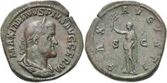 RÖMER KAISERZEIT. Maximinus Thrax, 235 - 238 n. Chr. AE Sesterz ø 32mm (22,76g). 236 - 238 n. Chr. Mzst. Rom. Vs.: MAXIMINVS PIVS AVG GERM, drapierte Panzerbüste mit Lorbeerkranz n. r. Rs.: PAX AVGVST