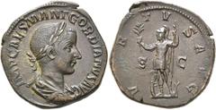 RÖMER KAISERZEIT. Gordian III., 238 - 244 n. Chr. AE Sesterz ø 32mm (19,97g). 240 n.Chr. Mzst. Rom. Vs.: IMP CAES M ANT GORDIANVS AVG, drapierte Panzerbüste mit Lorbeerkranz n. r. Rs.: VIRTVS AVG / S 