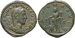 RÖMER KAISERZEIT. Philipp I. Arabs, 244 - 249 n. Chr. AE Sesterz ø 29mm (14,93g). Mzst. Rom. Vs.: IMP M IVL PHILIPPVS AVG, drapierte Panzerbüste mit Lorbeerkranz n. r. Rs.: ANNONA AVGG / S - C, Annona