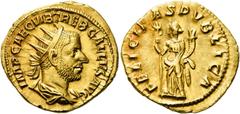 RÖMER KAISERZEIT. Trebonianus Gallus, 251 - 253 n. Chr. Binio ø 20mm (5,83g). 251 - 253 n. Chr. Mzst. Rom. Vs.: IMP CAE C VIB TREB GALLVS AVG, drapierte Panzerbüste mit Strahlenkrone n. r. Rs.: FELICI