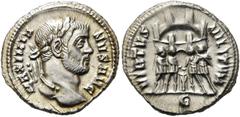 RÖMER KAISERZEIT. Maximianus Herculius, 285 - 310 n. Chr. Argenteus ø 19mm (3,00g). 295 - 297 n. Chr. Mzst. Rom. Vs.: MAXIMIA-NVS AVG, Kopf mit Lorbeerkranz n. r. Rs.: VIRTVS MILITVM / Ε, Tetrarchen o