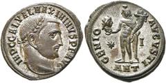 RÖMER KAISERZEIT. Maximinus Daia, 310 - 313 n. Chr. AE Follis ø 22mm (5,36g). 312 n. Chr. Mzst. Antiochia. Vs.: IMP C GAL VAL MAXIMINVS P F AVG, Kopf mit Lorbeerkranz n. r. Rs.: GENIO AVGVSTI / * - I 