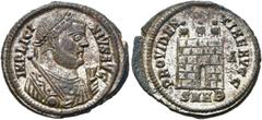RÖMER KAISERZEIT. Licinius I., 308 - 324 n. Chr. AE Follis ø 21mm (3,64g). 318 - 320 n. Chr. Mzst. Herakleia. Vs.: IMP LICI-NIVS AVG, Konsularbüste mit Lorbeerkranz, Zepter, Globus u. Mappa n. r. Rs.:
