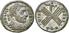 RÖMER KAISERZEIT. Licinius I., 308 - 324 n. Chr. AE Follis ø 19mm (2,95g). 319 n. Chr. Mzst. Thessalonica. Vs.: IMP LICI-NIVS AVG, Panzerbüste mit Lorbeerkranz n. r. Rs.: VIRT EXERC / ·TS·A·, Sol mit 