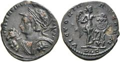 RÖMER KAISERZEIT. Constantin I., der Große, 307 - 337 n. Chr. AE Follis ø 19mm (3,00g). 314 - 315 n. Chr. Mzst. Lugdunum. Vs.: CONSTANTINVS M-AX-AVG, behelmte Panzerbüste mit Lorbeerkranz, Schild am l