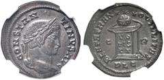 RÖMER KAISERZEIT. Constantin I., der Große, 307 - 337 n. Chr. AE Follis, ø 20mm (3,32g). 321 n. Chr. Mzst. Lugdunum. Vs.: CONSTANT-INVS AVG, Kopf mit Lorbeerkranz n. r. Rs.: BEATA TRAN-QVILLITAS / C -
