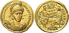 RÖMER KAISERZEIT. Constantius II., 337 - 361 n. Chr. Solidus ø 22mm (4,49g). 340 - 355 n. Chr. Mzst. Nikomedia. Vs.: FL IVL CONSTAN-TIVS PERP AVG, frontale Panzerbüste, Kopf leicht n. r., mit Helm, Pe