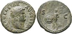 RÖMER RÖMISCHE KAISERZEIT. Nero, 54 - 68 n. Chr. AE As ø 29mm (10,55g). 66 n. Chr. Mzst. Rom. Vs.: IMP NERO CAESAR AVG GERM, Kopf mit Lorbeerkranz n. r. Rs.: S - C, Viktoria fliegt mit Schild mit der 