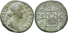 RÖMER RÖMISCHE KAISERZEIT. Faustina minor, 147 - 176 n. Chr. AE Sesterz ø 31mm (23,02g). Geprägt unter Marc Aurel, 161 - 164 n. Chr. Mzst. Rom. Vs.: FAVSTINA AVGVSTA, drapierte Büste mit Diadem n. r. 