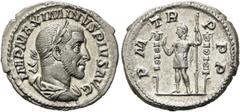 RÖMER RÖMISCHE KAISERZEIT. Maximinus Thrax, 235 - 238 n. Chr. Denar ø 20mm (3,03g). 235 n. Chr. Mzst. Rom. Vs.: IMP MAXIMINVS PIVS AVG, drapierte Panzerbüste mit Lorbeerkranz n. r. Rs.: P M TR P P P, 