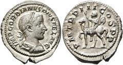 RÖMER RÖMISCHE KAISERZEIT. Gordian III., 238 - 244 n. Chr. Denar ø 20mm (4,14g). Sommer 241 n. Chr. Mzst. Rom. Vs.: IMP GORDIANVS PIVS FEL AVG, drapierte Panzerbüste mit Lorbeerkranz n. r. Rs.: P M TR