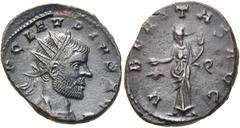 RÖMER RÖMISCHE KAISERZEIT. Claudius Gothicus, 268 - 270 n. Chr. Antoninian ø 20mm (3,59g). 270 n. Chr. Mzst. Siscia. Vs.: IMP CLAVDIVS AVG, Panzerbüste mit Strahlenkrone n. r. Rs.: V-BERITAS AVG / Q, 