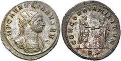 RÖMER RÖMISCHE KAISERZEIT. Aurelian, 270 - 275 n. Chr. Antoninian ø 22mm (3,40g). 273 n. Chr. Mzst. Siscia. Vs.: IMP C AVRELIANVS AVG, Panzerbüste mit Strahlenkrone n. r. Rs.: CONCORDIA MILITVM / P*, 
