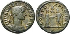 RÖMER RÖMISCHE KAISERZEIT. Aurelian, 270 - 275 n. Chr. AE As ø 25mm (9,41g). 275 n. Chr. Mzst. Rom. Vs.: IMP AVRELI-ANVS AVG, Panzerbüste mit Lorbeerkranz n. r. Rs.: CONCO-RDI-A AVG / Δ, Kaiserpaar be