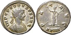 RÖMER RÖMISCHE KAISERZEIT. Probus, 276 - 282 n. Chr. Antoninian ø 21mm (3,36g). 277 n. Chr. Mzst. Siscia. Vs.: IMP C PROBVS P F AVG, Panzerbüste mit Strahlenkrone n. r. Rs.: PAX AVG / XXIVI, Pax mit O
