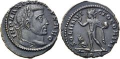RÖMER RÖMISCHE KAISERZEIT. Maximinus Daia, 310 - 313 n. Chr. AE Follis ø 22mm (4,01g). 312 - 313 n. Chr. Mzst. Aquileia. Vs.: IMP MAXIMINVS P F AVG, Kopf mit Lorbeerkranz n. r. Rs.: SOLI INVI-CTO COMI