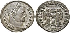 RÖMER RÖMISCHE KAISERZEIT. Licinius I., 308 - 324 n. Chr. AE Follis ø 19mm (2,78g). 319 - 320 n. Chr. Mzst. Siscia. Vs.: IMP LICI-NIVS AVG, Kopf mit Lorbeerkranz n. r. Rs.: VICT LAETAE PRINC PERP / ΓS