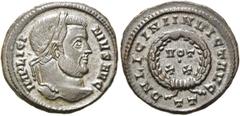 RÖMER RÖMISCHE KAISERZEIT. Licinius I., 308 - 324 n. Chr. AE Follis ø 20mm (3,24g). 320 - 321 n. Chr. Mzst. Ticinum. Vs.: IMP LICI-NIVS AVG, Kopf mit Lorbeerkranz n. r. Rs.: D N LICINI INVICT AVG / TT