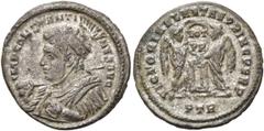 RÖMER RÖMISCHE KAISERZEIT. Constantin I., der Große, 307 - 337 n. Chr. AE Follis ø 18mm (2,41g). 318 - 319 n. Chr. Mzst. Treveris. Vs.: IMP CONSTANTI-NVS AVG, drapierte Panzerbüste mit Helm u. Lanze n